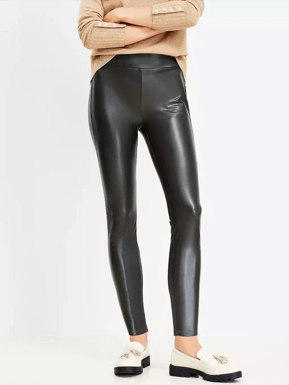 NWOT Loft Faux Leather Leggings Pants Black Pull On Skinny Size XL